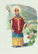 Saint Patrick entour&eacute; de tr&egrave;fles verts